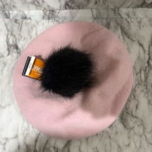 New Kids Gymboree Pink Beret with Black Pom Pom , Girls 6-8